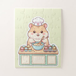 Schattige Kawaii Hamster Chef die Cupcakes Bakt in Legpuzzel