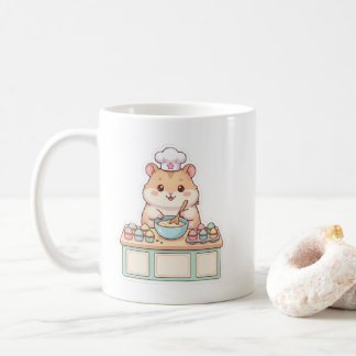 Schattige Kawaii Hamster Chef die Cupcakes Bakt Ko Koffiemok