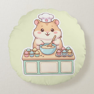 Schattige Kawaii Hamster Chef die Cupcakes Bakt Ro Rond Kussen