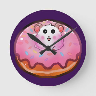 Schattige Kawaii Hamster in Roze Glazuur Donut Kun Ronde Klok