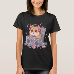 Schattige Kawaii Hamster Muziek Liefhebber Retro C T-shirt