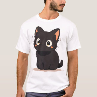 Schattige Kawaii Happy Black Anime Cat Glimlachend T-shirt