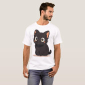 Schattige Kawaii Happy Black Anime Cat Glimlachend T-shirt (Voorkant volledig)