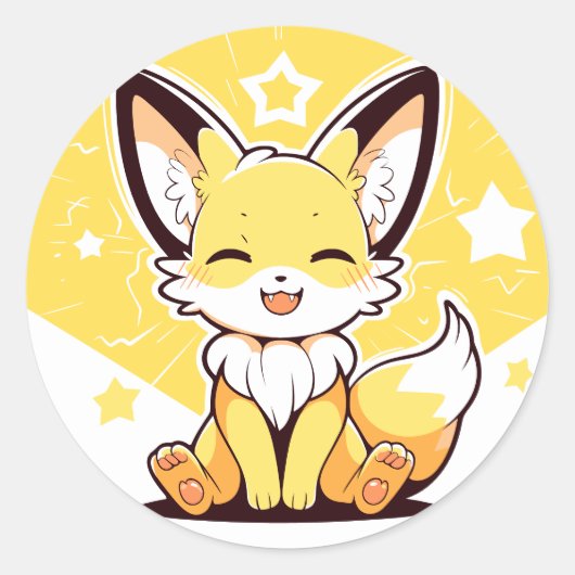 Schattige Kawaii Happy Fennec Fox Schattig Portret Ronde Sticker (Voorkant)