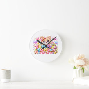 Schattige Kawaii Hartelijk Dank Teddybeer Pastel P Ronde Klok