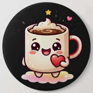 Schattige Kawaii Heet Chocolade Mok met Hart Vecto Ronde Button 6,0 Cm