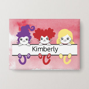 Schattige Kawaii Heksenzusters Katten Naam Monogra Button