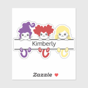 Schattige Kawaii Heksenzusters Katten Naam Monogra Sticker