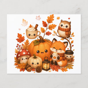Schattige Kawaii Herfst Pompoen Vos Uil Herfst Die Flyer