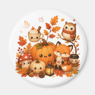 Schattige Kawaii Herfst Pompoen Vos Uil Herfst Die Magneet