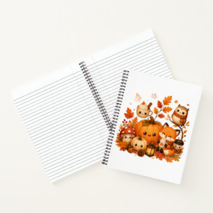 Schattige Kawaii Herfst Pompoen Vos Uil Herfst Die Notitieboek