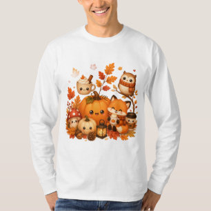 Schattige Kawaii Herfst Pompoen Vos Uil Herfst Die T-shirt