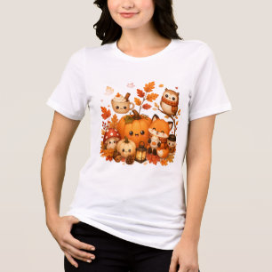 Schattige Kawaii Herfst Pompoen Vos Uil Herfst Die Tri-Blend Shirt