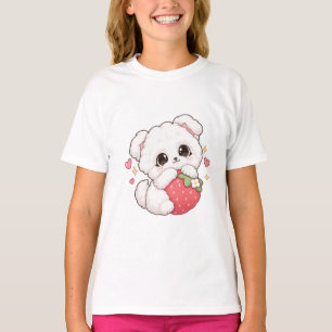 Schattige Kawaii-hond knuffelt aardbei T-shirt
