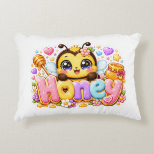 Schattige Kawaii Honingbij Naam Pastel Roze Glanze Accent Kussen