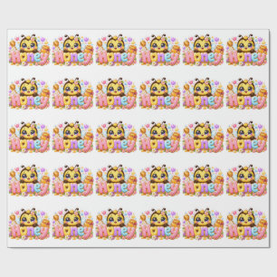 Schattige Kawaii Honingbij Naam Pastel Roze Glanze Cadeaupapier