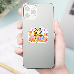 Schattige Kawaii Honingbij Naam Pastel Roze Glanze Sticker