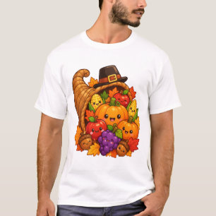 Schattige Kawaii Hoorn des Overvloeds Thanksgiving T-shirt