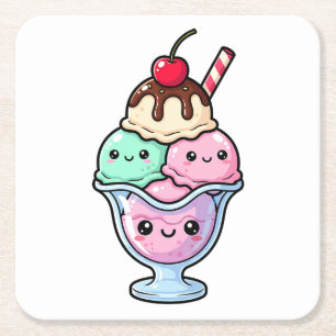 Schattige Kawaii Ijs Sundae Kartonnen Onderzetters