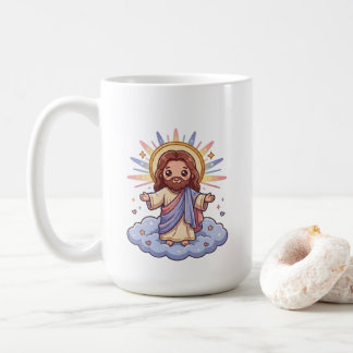 Schattige Kawaii Jezus op Wolk | Christelijk Geloo Koffiemok