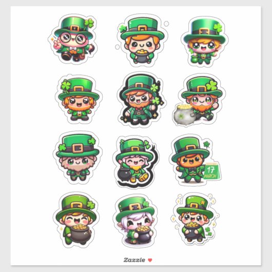 Schattige Kawaii Kabouter St. Patty's Dag Sticker (Vel)