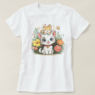 Schattige Kawaii Kat Bloem Illustratie | Aardige K T-shirt