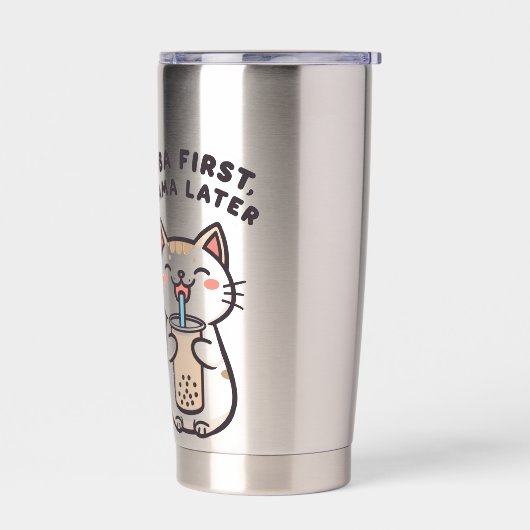 Schattige Kawaii Kat Drinkt Bubble Tea Geïsoleerde Drinkbeker (Links)