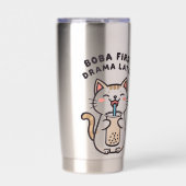 Schattige Kawaii Kat Drinkt Bubble Tea Geïsoleerde Drinkbeker (Voorkant)
