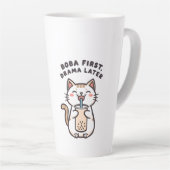 Schattige Kawaii Kat Drinkt Bubble Tea Latte Mok (Rechterhoek)