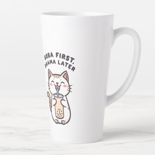 Schattige Kawaii Kat Drinkt Bubble Tea Latte Mok (Rechts)