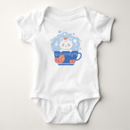 Schattige Kawaii Kat in een Blauwe Theekop Baby Bo Romper