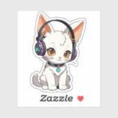 Schattige Kawaii Kat in Hoofdtelefoon Sticker (Vel)