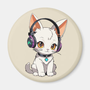 Schattige Kawaii Kat met Hoofdtelefoon Magneet