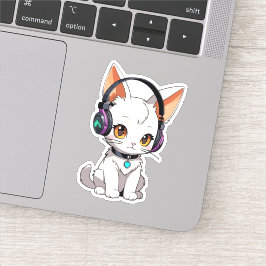 Schattige Kawaii Kat met Hoofdtelefoon Sticker