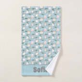 Schattige kawaii kat patroon grijs blauw naam bad handdoek (Handdoek)
