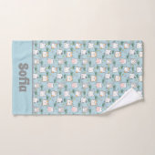 Schattige kawaii kat patroon grijs blauw naam bad handdoek (Handdoek)