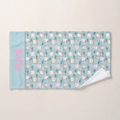 Schattige kawaii kat patroon roze blauw naam bad handdoek (Handdoek)