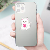 Schattige Kawaii Kat Roze Hart Valentijn Sticker (Telefoon)