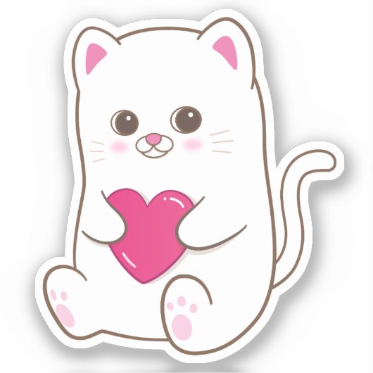 Schattige Kawaii Kat Roze Hart Valentijn Sticker (Voorkant)