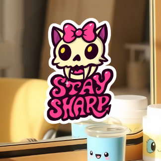 Schattige Kawaii Kat Schedel Roze Strik Gothische Sticker