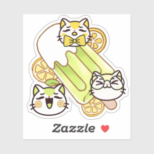 Schattige Kawaii Katten en Citroen Ijslolly Sticker