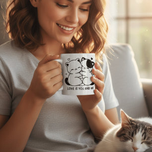Schattige Kawaii Katten Knuffelen Liefde Is Jij en Koffiemok