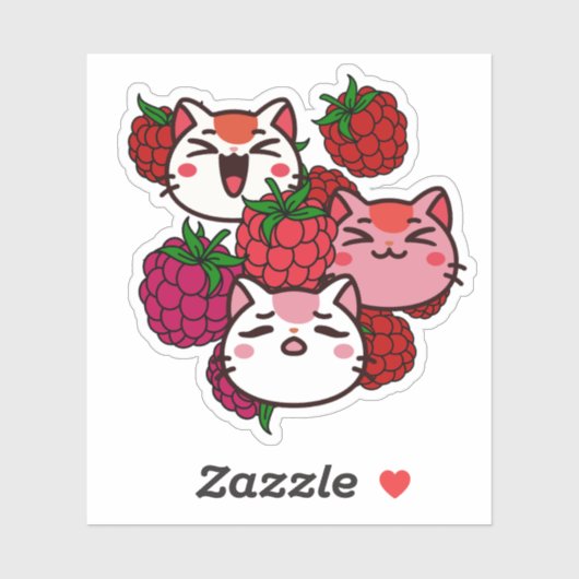 Schattige Kawaii Katten met Frambozen Sticker (Vel)