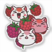 Schattige Kawaii Katten met Frambozen Sticker (Voorkant)