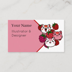Schattige Kawaii Katten met Frambozen Visitekaartje