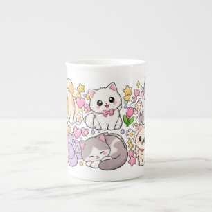 Schattige Kawaii Katten – Pastelkleuren, Speels & Porselein Kop