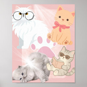 Schattige Kawaii Katten & Pootafdruk Kunstprint Poster