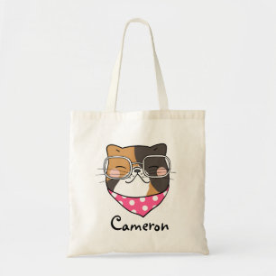 Schattige Kawaii kattengezicht met bril Tote Bag