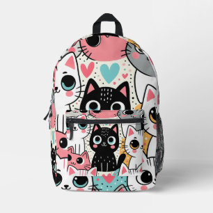 Schattige Kawaii Kattengezichtjes en Hartjes Whims Bedrukte Rugzak