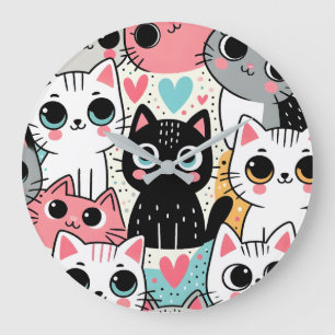 Schattige Kawaii Kattengezichtjes en Hartjes Whims Grote Klok